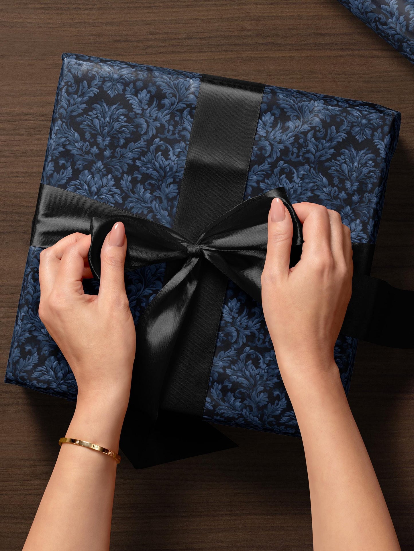 Sapphire Blue Wrapping Paper Blue Floral Gift Wrap Moody Flower Design Gift Wrap for Wedding Wrapping Paper Bridal Shower Gift for Bride