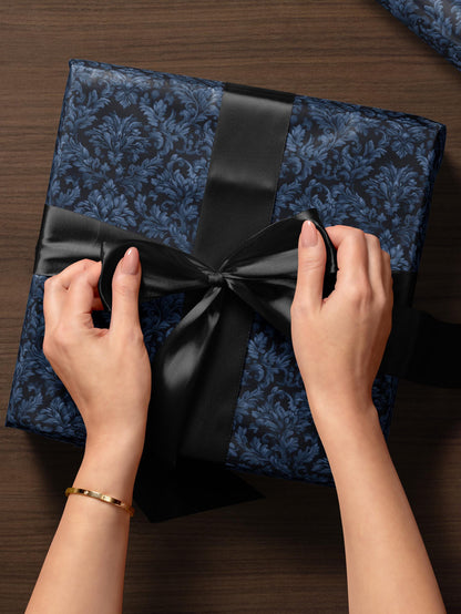 Sapphire Blue Wrapping Paper Blue Floral Gift Wrap Moody Flower Design Gift Wrap for Wedding Wrapping Paper Bridal Shower Gift for Bride