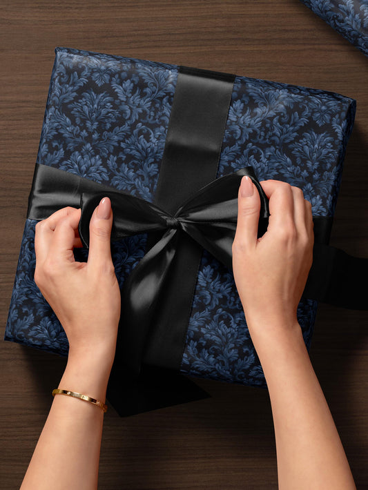 Sapphire Blue Wrapping Paper Blue Floral Gift Wrap Moody Flower Design Gift Wrap for Wedding Wrapping Paper Bridal Shower Gift for Bride