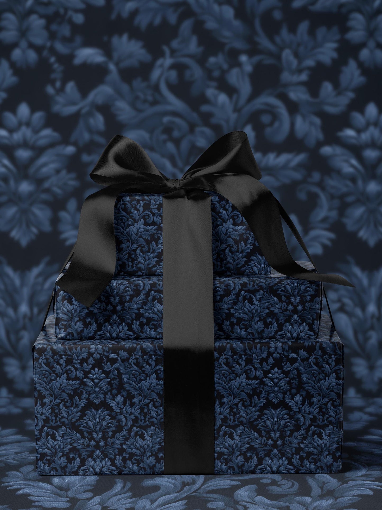 Sapphire Blue Wrapping Paper Blue Floral Gift Wrap Moody Flower Design Gift Wrap for Wedding Wrapping Paper Bridal Shower Gift for Bride