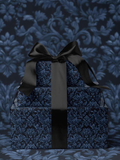 Sapphire Blue Wrapping Paper Blue Floral Gift Wrap Moody Flower Design Gift Wrap for Wedding Wrapping Paper Bridal Shower Gift for Bride