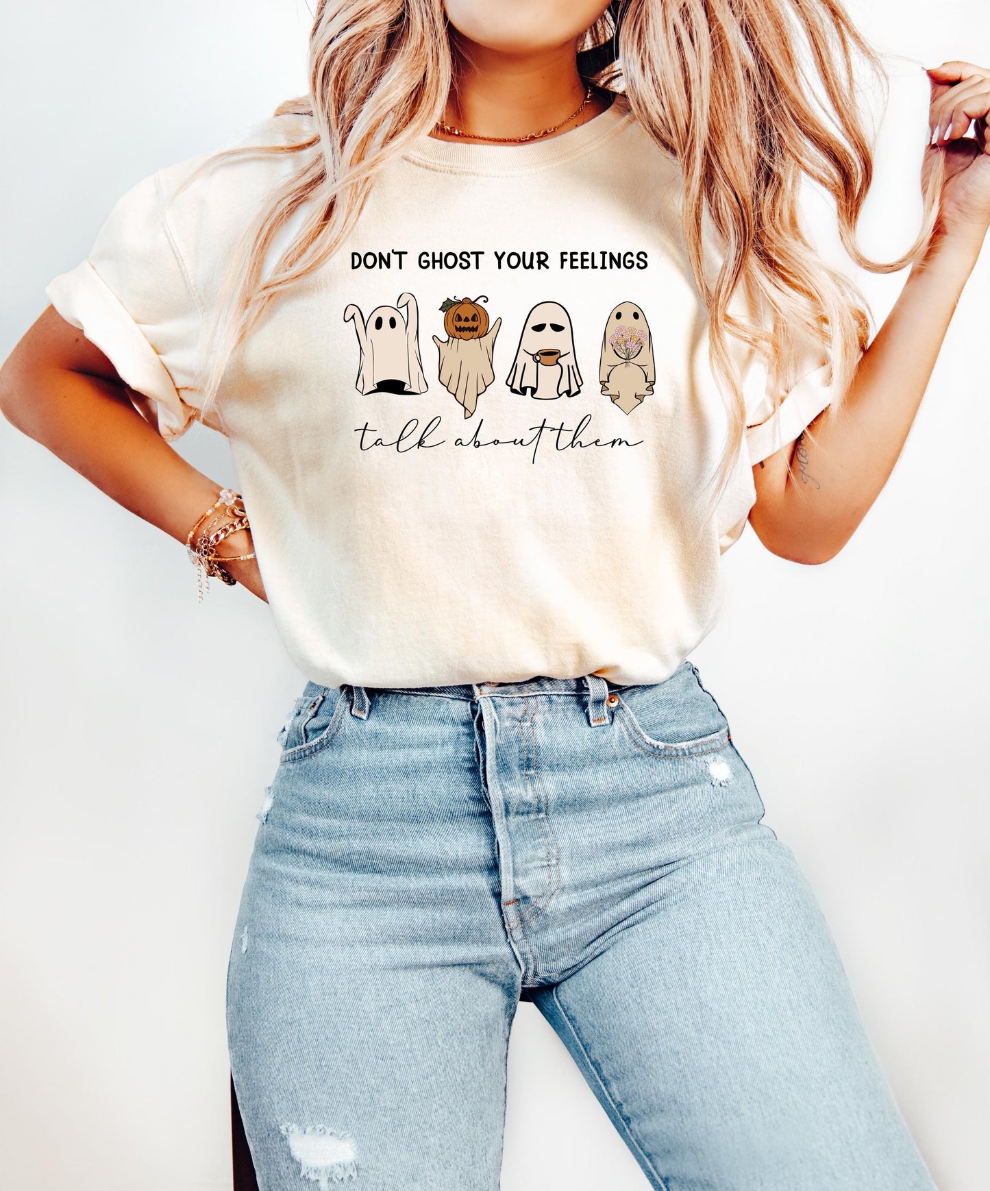 Comfort Colors® Don't Ghost Your Feelings Mental Health Awareness School Counselor Mental Health Halloween Graphic TShirt for Women