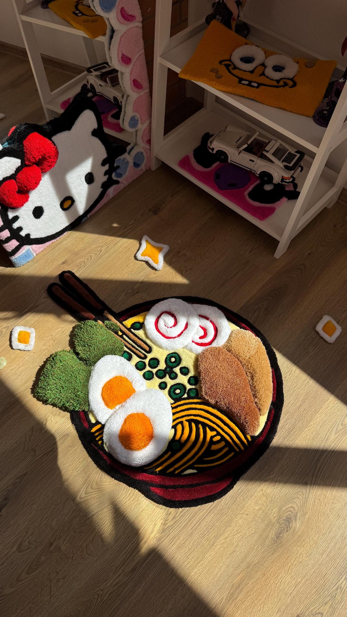 Custom Ramen Rug – Supper Puffy 3D Handmade Tufted Carpet, Cute Mat, Kawaii Girl Room Decor, Unique Gift for Her or Bedroom Mat