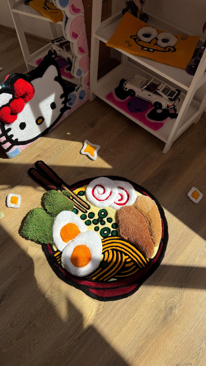 Custom Ramen Rug – Supper Puffy 3D Handmade Tufted Carpet, Cute Mat, Kawaii Girl Room Decor, Unique Gift for Her or Bedroom Mat