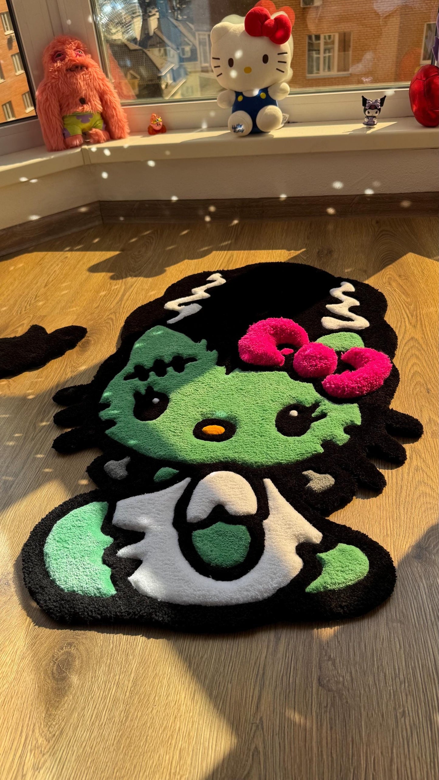 Frankenstein Kitty Halloween Rug – Custom Tufted Spooky Cute Carpet, Fluffy Kawaii Monster Decor for Anime Fans and Halloween Lovers