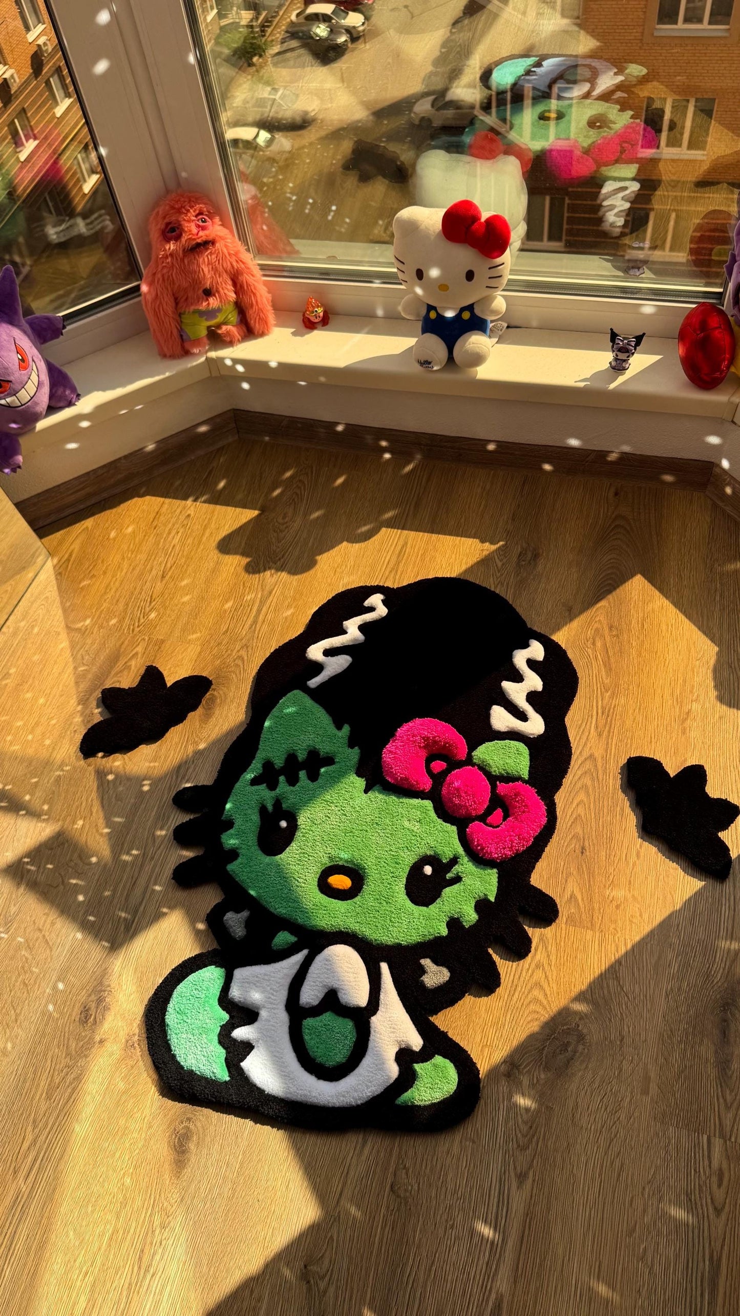 Frankenstein Kitty Halloween Rug – Custom Tufted Spooky Cute Carpet, Fluffy Kawaii Monster Decor for Anime Fans and Halloween Lovers