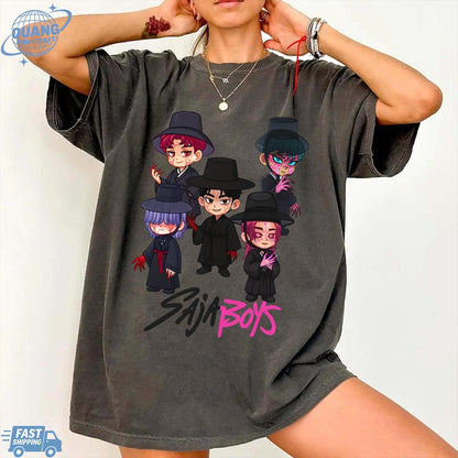 Kpop Saja Boys Shirt, Kpop Demon Hunters T-shirt, Demon Hunters Merch, Kpop Huntrix Pin shirt, Saja Boys Fan Gifts