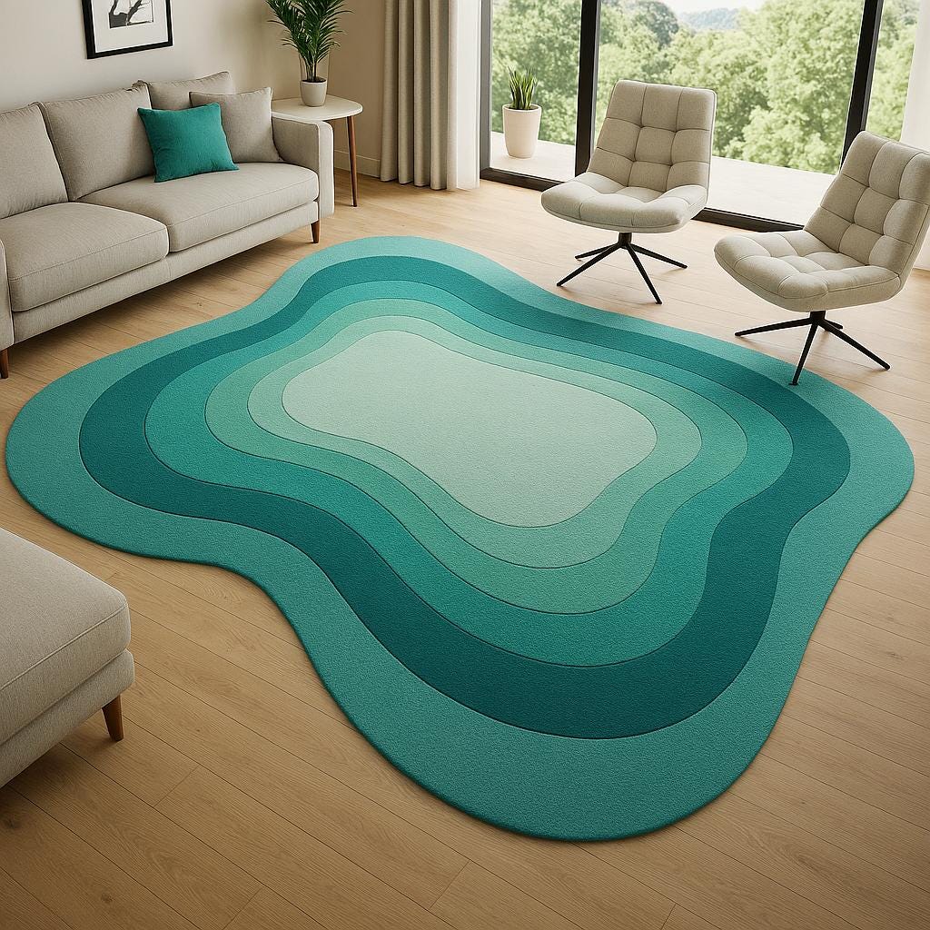 Hand-Tufted Wool Wave Rug: Modern Green Floor Art