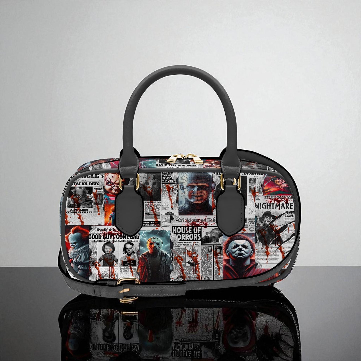 The Horror Gazette Small Handbag | Top Handle Bag | Custom Horror Lovers Handbag | Spooky Season Crossbody Bag | Mini Bag