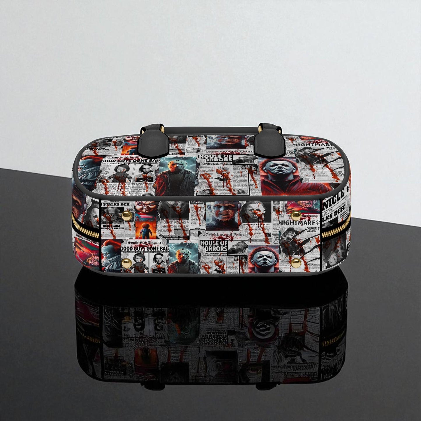 The Horror Gazette Small Handbag | Top Handle Bag | Custom Horror Lovers Handbag | Spooky Season Crossbody Bag | Mini Bag