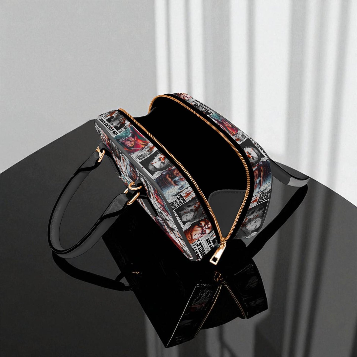 The Horror Gazette Small Handbag | Top Handle Bag | Custom Horror Lovers Handbag | Spooky Season Crossbody Bag | Mini Bag