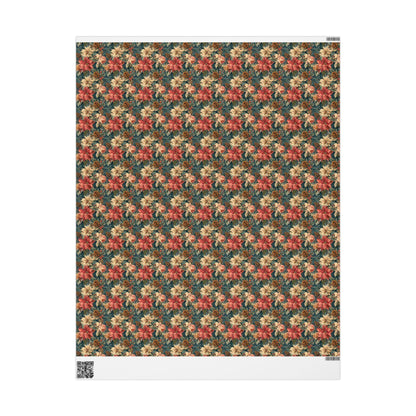 Red Poinsettia Wrapping Paper Roll, Elegant Christmas Gift Wrap for Holiday Packaging and Winter Decor #9