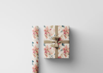 Elegant Watercolor Christmas Wrapping Paper Roll with Poinsettias and Winter Floral Art #16