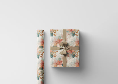 Holiday Gift Wrap Roll with Watercolor Poinsettias, Premium Floral Wrapping Paper for Christmas #17