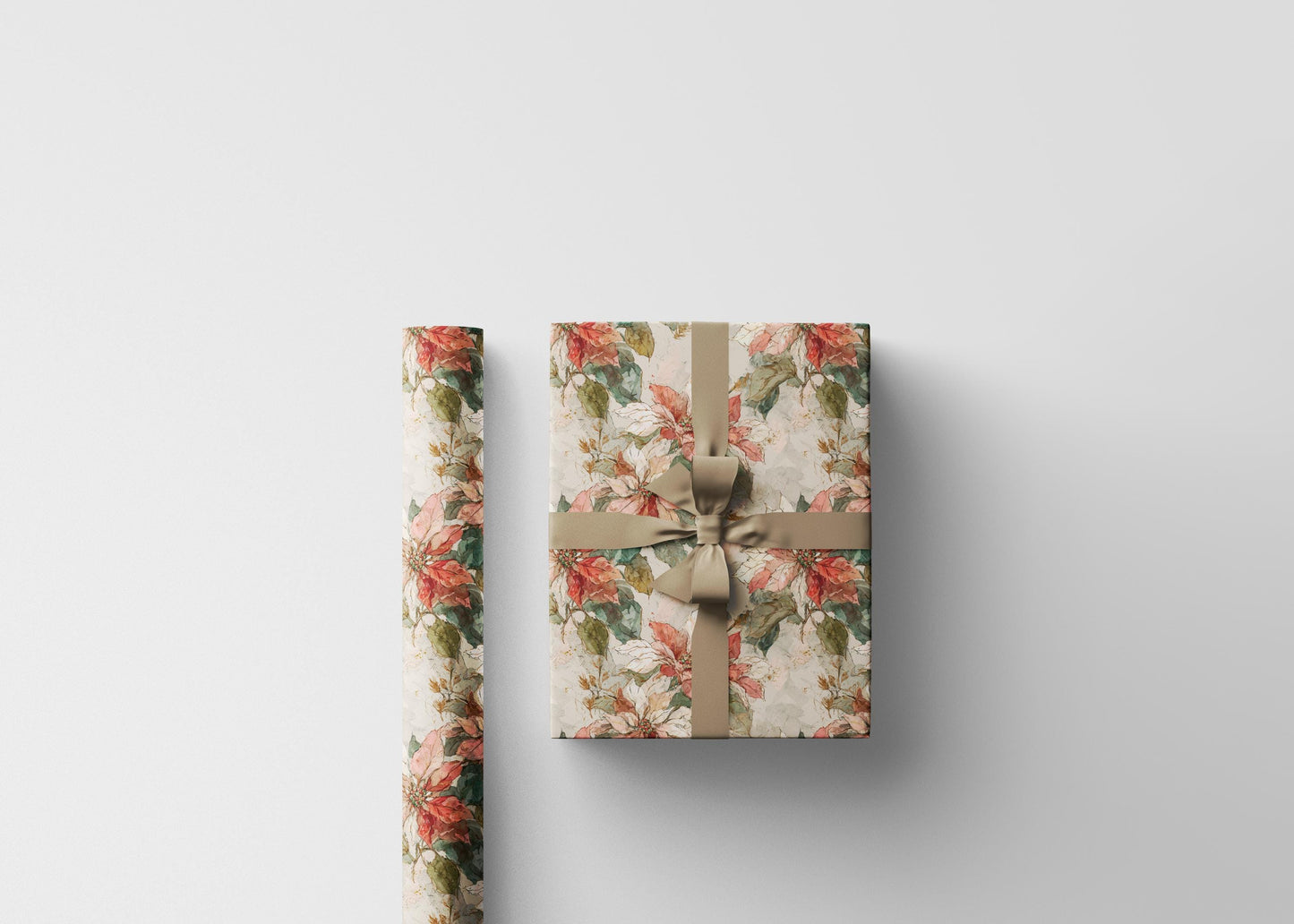 Watercolor Poinsettia Holiday Wrapping Paper Roll, Floral Christmas Gift Wrap for Winter Celebrations #13