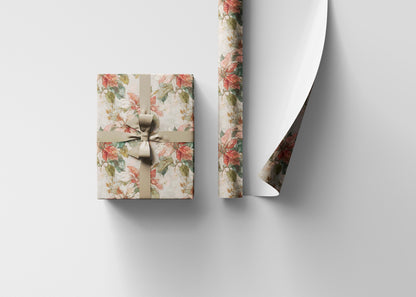 Watercolor Poinsettia Holiday Wrapping Paper Roll, Floral Christmas Gift Wrap for Winter Celebrations #13