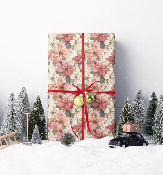 Watercolor Poinsettia Gift Wrap Roll, Premium Christmas Wrapping Paper for Elegant Holiday Decor #20