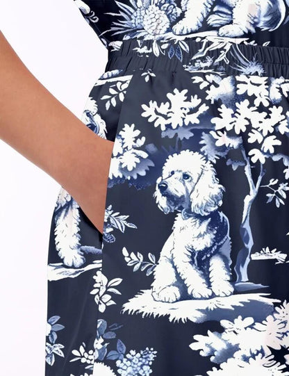 Blue Poodle Dog Silky Satin Pajama Set For Women  Pajamas Set