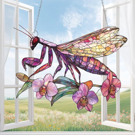 Praying Mantis Window Hanging Acrylic 2D Flat, Colorful Insect Art Decor, Nature Inspired Home Decoration, Unique Gift for Bug Lovers