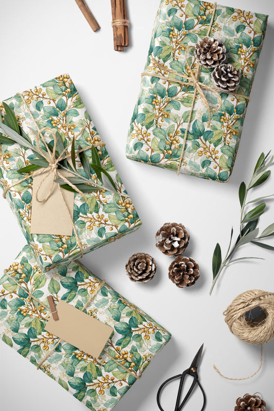 Christmas Wrapping Paper Roll with Mistletoe Print, Premium Holiday Gift Wrap for Winter Gift Giving #10