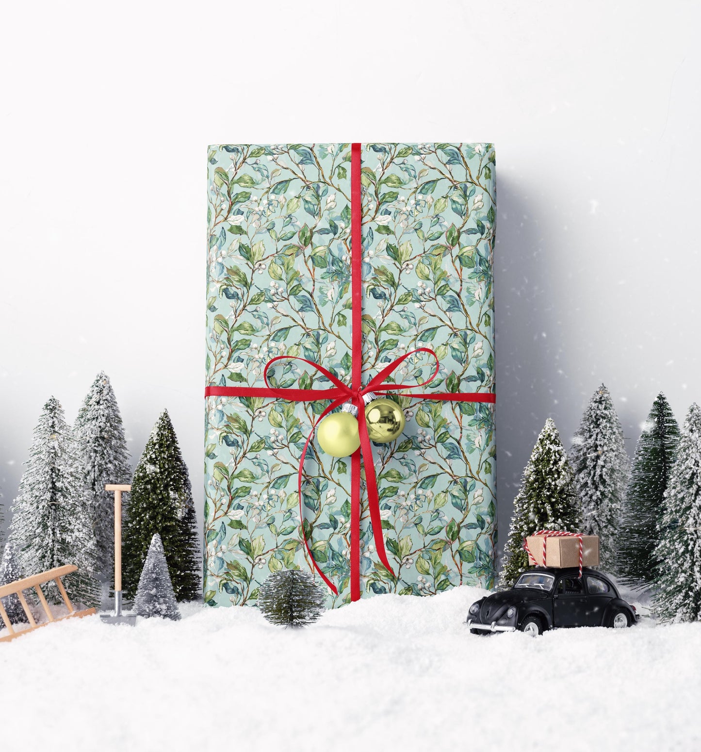 Elegant Mistletoe Wrapping Paper Roll, Winter Holiday Gift Wrap for Christmas Gifts and Seasonal Packaging #3