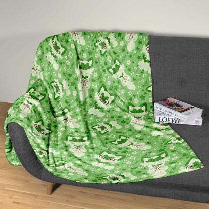 Sprigatito Fleece Blanket, Soft Cozy Throw Blanket for Kids and Adults, Cute Green Bedding, Home Decor Gift, Sprigatito Blanket Gifts