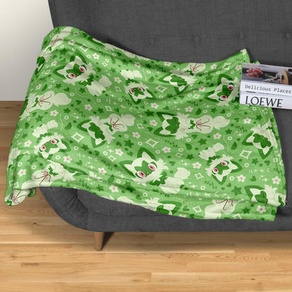 Sprigatito Fleece Blanket, Soft Cozy Throw Blanket for Kids and Adults, Cute Green Bedding, Home Decor Gift, Sprigatito Blanket Gifts