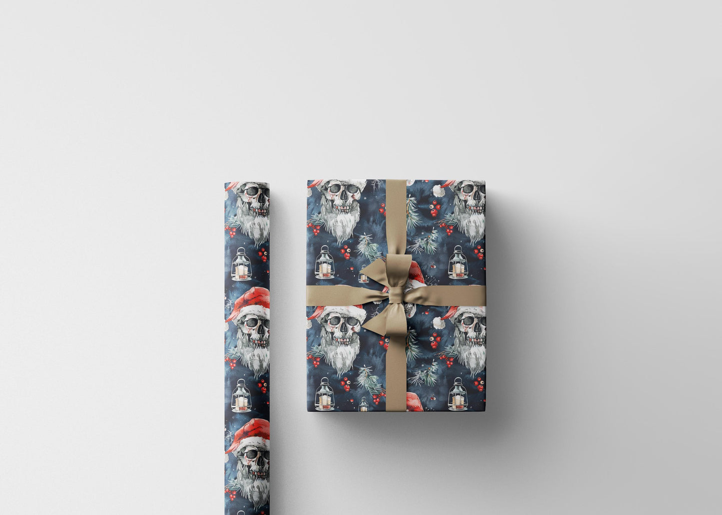 Creepy Santa Skull Wrapping Paper Roll, Gothic Christmas Gift Wrap for Alternative Holiday Gifts #20