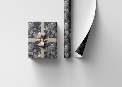 Black Christmas Wrapping Paper Roll, Gothic Gift Wrap with Skulls for Alternative Holidays #5
