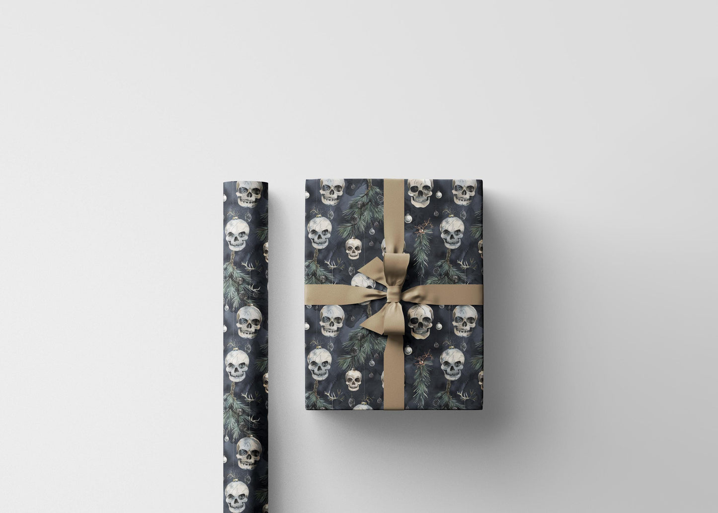 Gothmas Wrapping Paper Roll, Skulls and Gothic Christmas Decor, Dark Holiday Gift Wrap Aesthetic #4