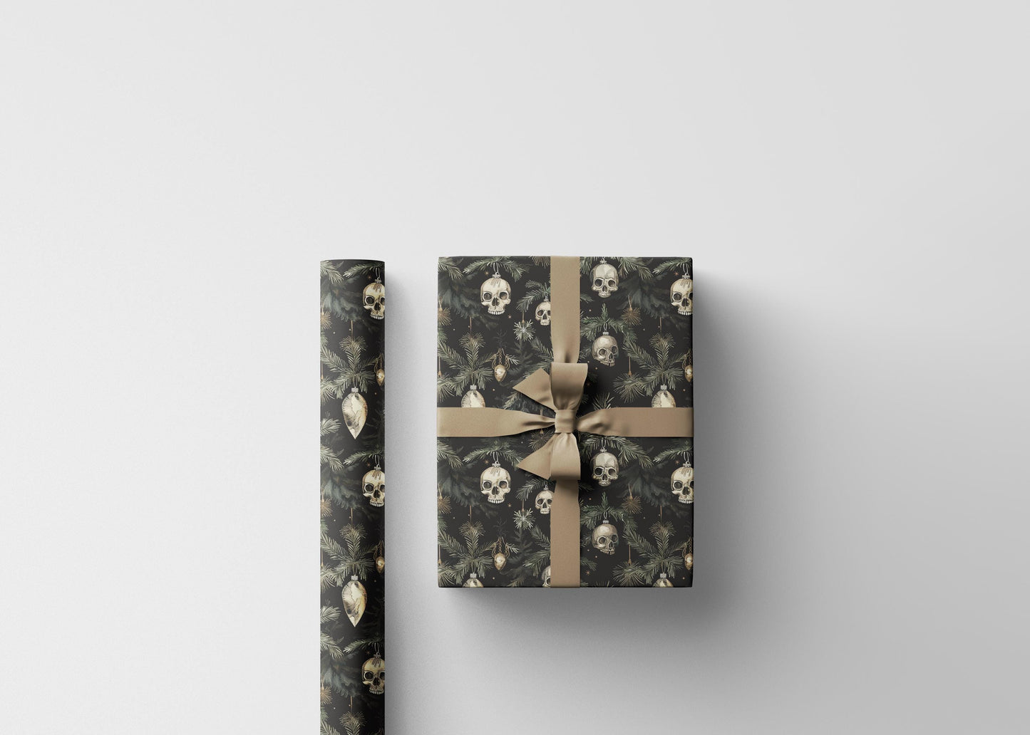 Skull Christmas Wrapping Paper Roll, Goth Holiday Gift Wrap in Black and Red for Dark Christmas Vibes #2