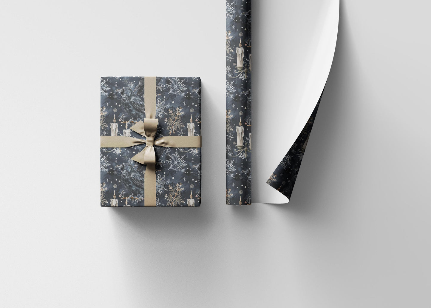 Alternative Christmas Wrapping Paper Roll, Skull and Snowflake Gothic Holiday Gift Wrap #7