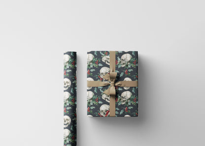 Goth Christmas Gift Wrap Roll, Alternative Holiday Wrapping Paper with Skulls and Stars #23