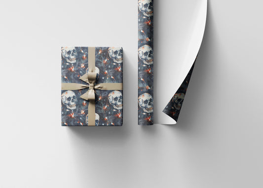 Alternative Gothic Christmas Wrapping Paper Roll, Skulls and Snow Design for Gothmas Packaging #17