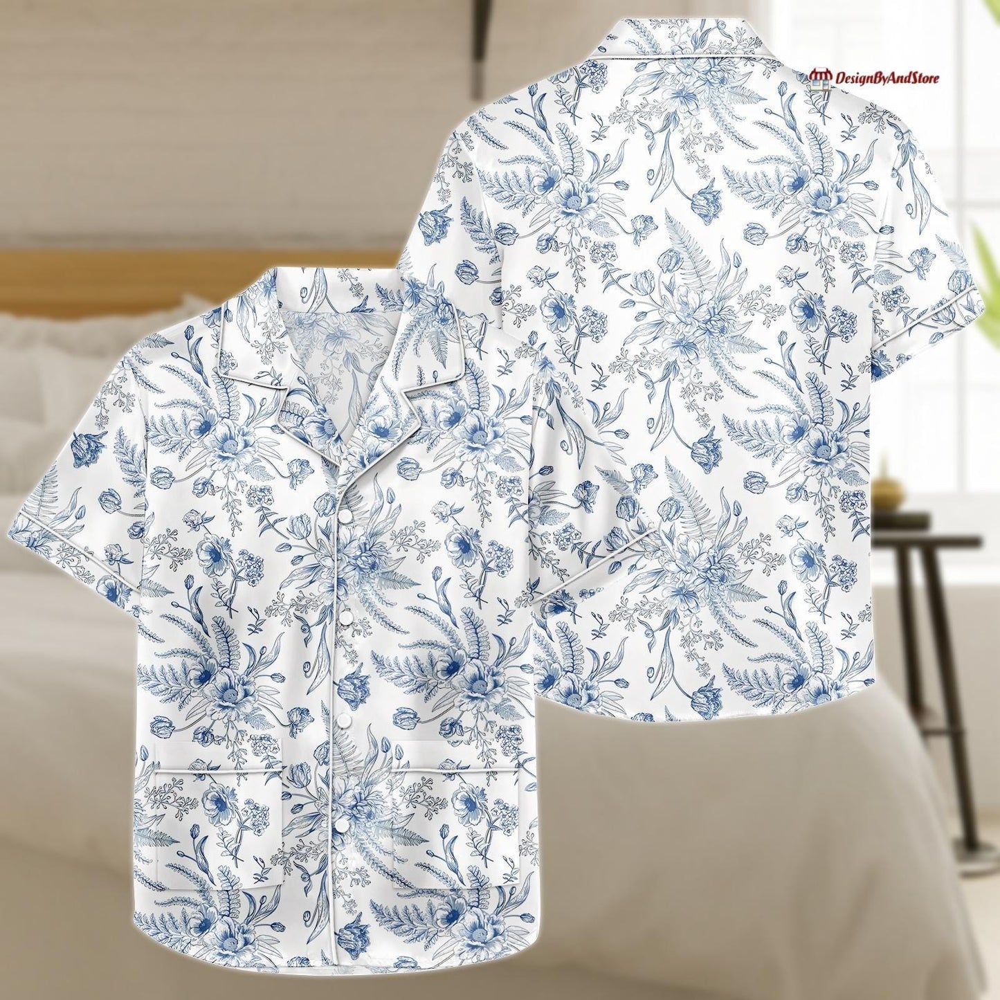 Floral Pattern Pajama Set, Summer Satin PJs Set, Sleepwear PJs Shirt and Shorts, Lounge Set for Women, Gift for Her