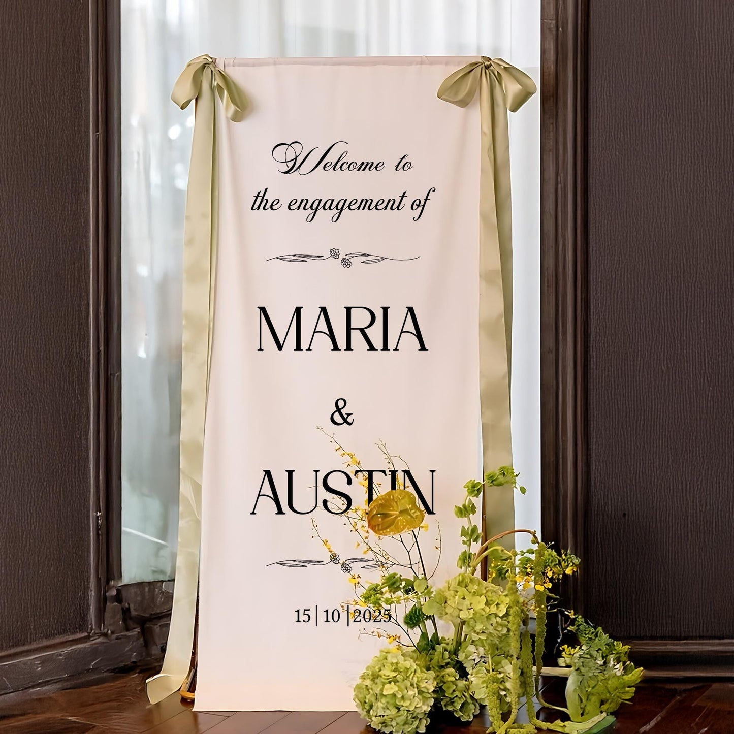 Personalized Engagement Backdrop, Custom Name Wedding Sign, Elegant Engagement Party Decor, Fabric Welcome Banner,Modern Minimalist Backdrop