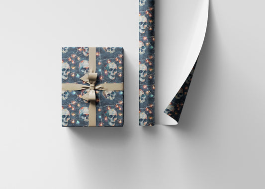 Black and Red Gothic Wrapping Paper Roll, Skull Christmas Gift Wrap for Goth Winter Vibes #16