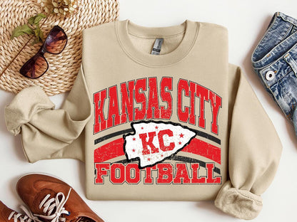 Kansas City Football Sweatshirt, Retro Sports Fan Shirt, Trendy Game Day Gift Tee, Kansas City Mascot Sweatshirt, Kansas City Football Fan
