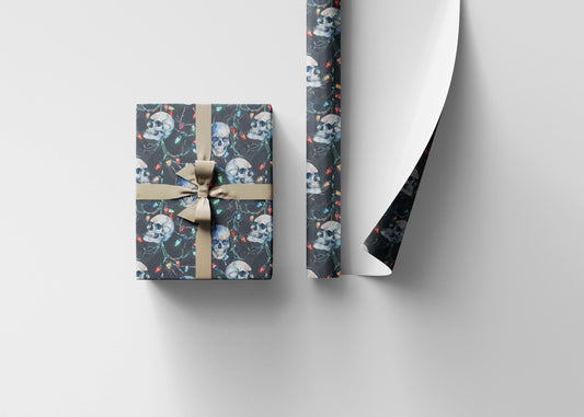 Holiday Wrapping Paper Roll with Skulls, Dark Christmas Gift Wrap for Goth and Horror Fans #18
