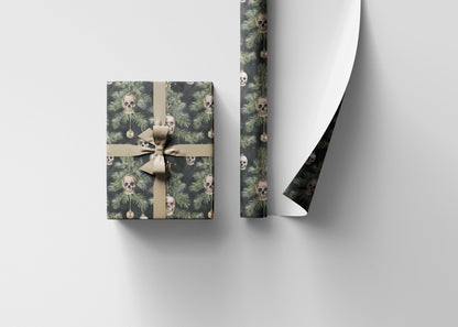 Goth Christmas Wrapping Paper Roll, Dark Holiday Gift Wrap with Skulls and Gothic Winter Decor #1