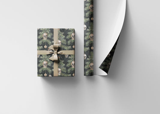 Goth Christmas Wrapping Paper Roll, Dark Holiday Gift Wrap with Skulls and Gothic Winter Decor #1
