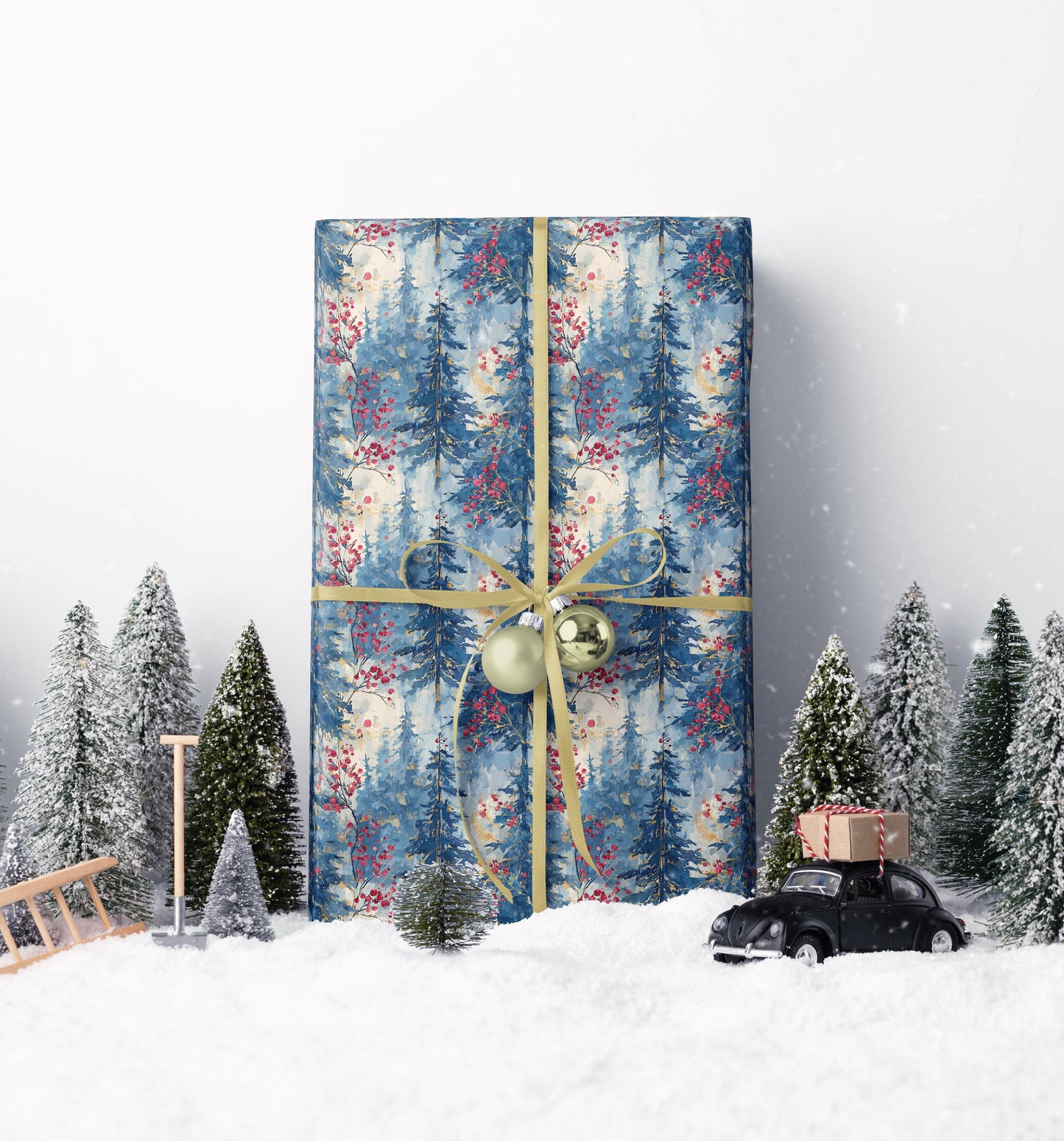 Cozy Christmas Wrapping Paper Roll with Pinecones and Trees, Winter Forest Gift Wrap Idea #26