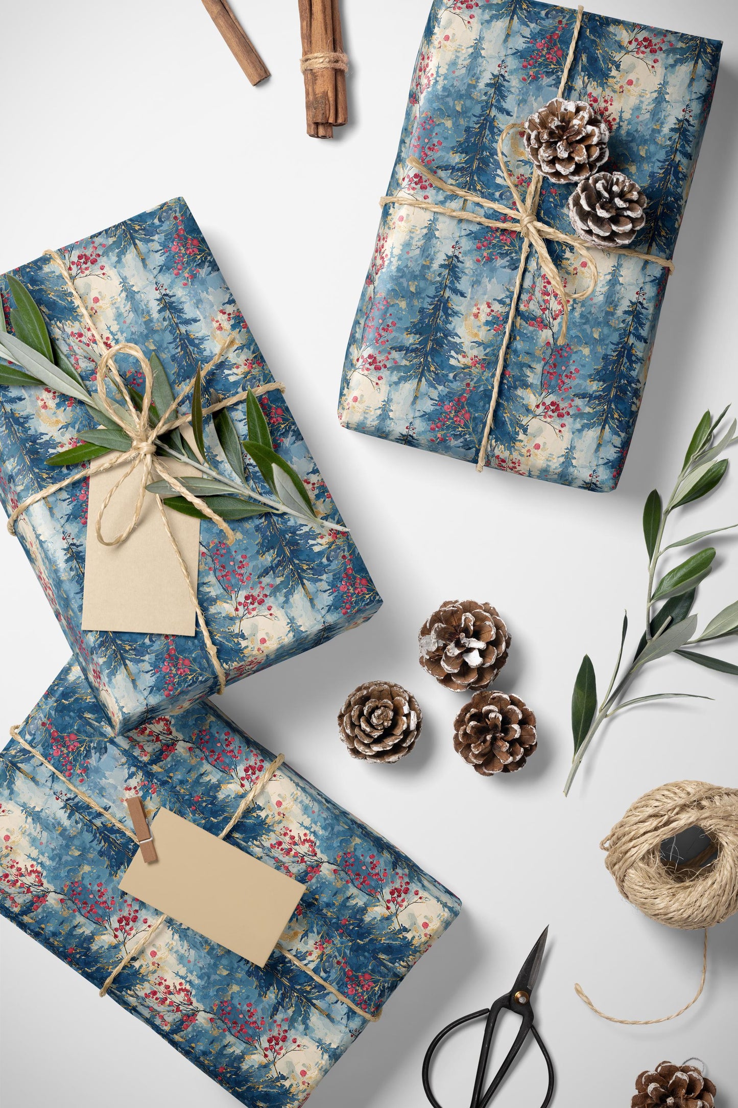 Cozy Christmas Wrapping Paper Roll with Pinecones and Trees, Winter Forest Gift Wrap Idea #26