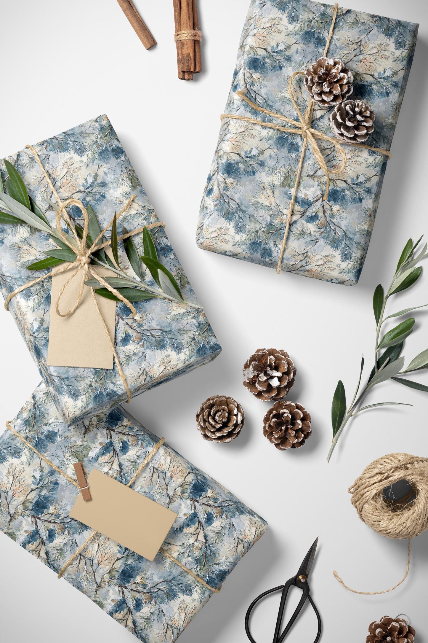 Forest-Inspired Christmas Wrapping Paper Roll, Pine Tree Gift Wrap with Pinecones for Winter #30