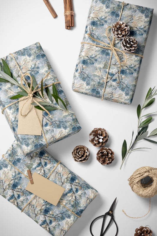 Forest-Inspired Christmas Wrapping Paper Roll, Pine Tree Gift Wrap with Pinecones for Winter #30