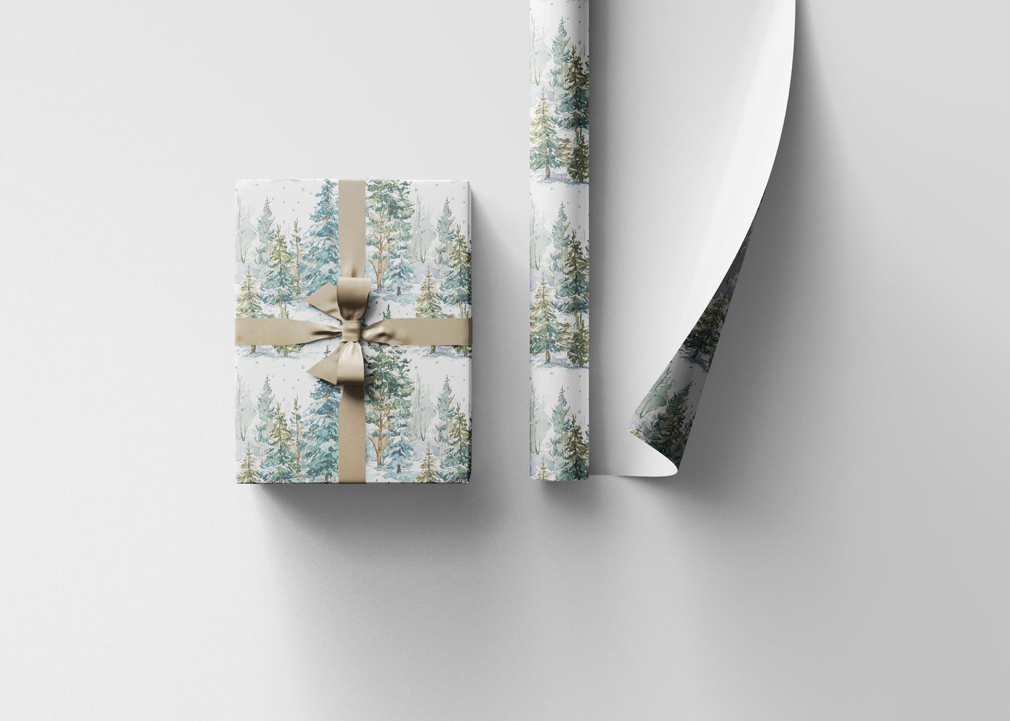 Christmas Forest Wrapping Paper Roll, Winter Tree and Pinecone Gift Wrap for Rustic Holiday Gifts #23