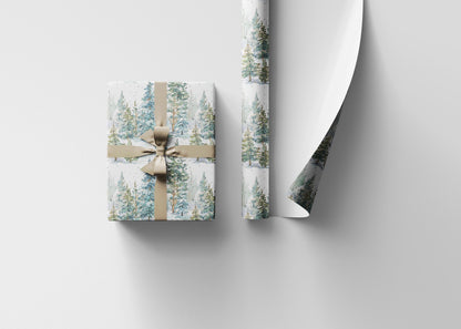 Christmas Forest Wrapping Paper Roll, Winter Tree and Pinecone Gift Wrap for Rustic Holiday Gifts #23
