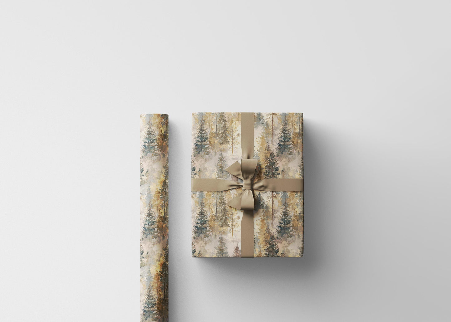 Nature Christmas Wrapping Paper Roll, Pinecone and Evergreen Forest Gift Wrap for Winter #32