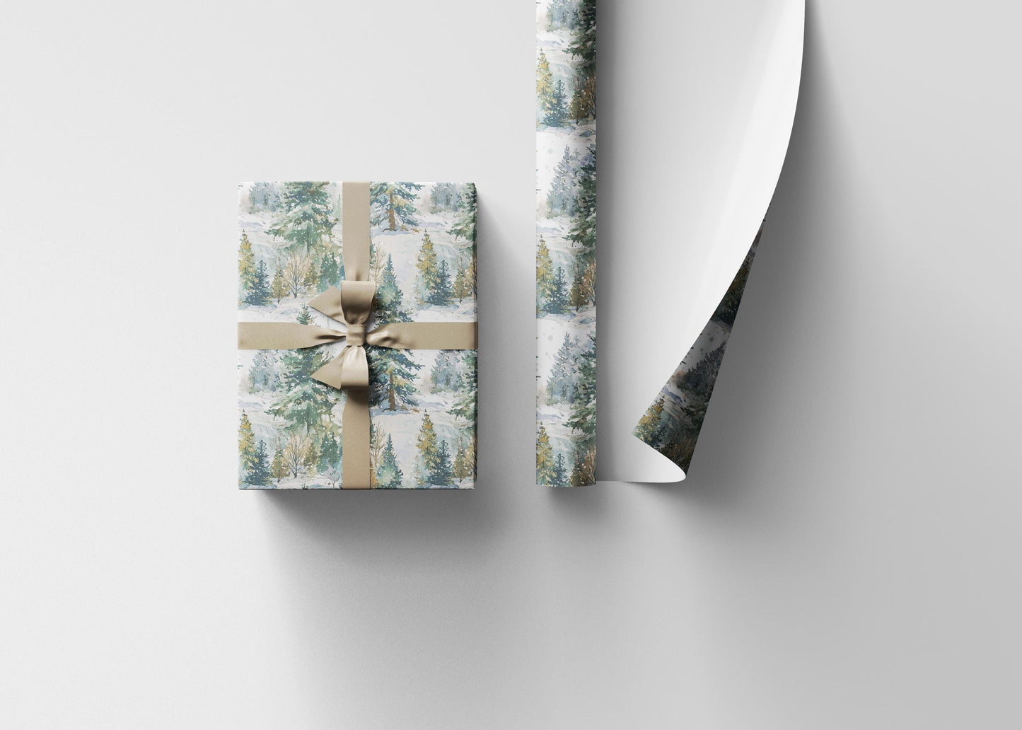 Nature Inspired Wrapping Paper Roll, Pine Tree and Pinecone Christmas Gift Wrap for Winter #24