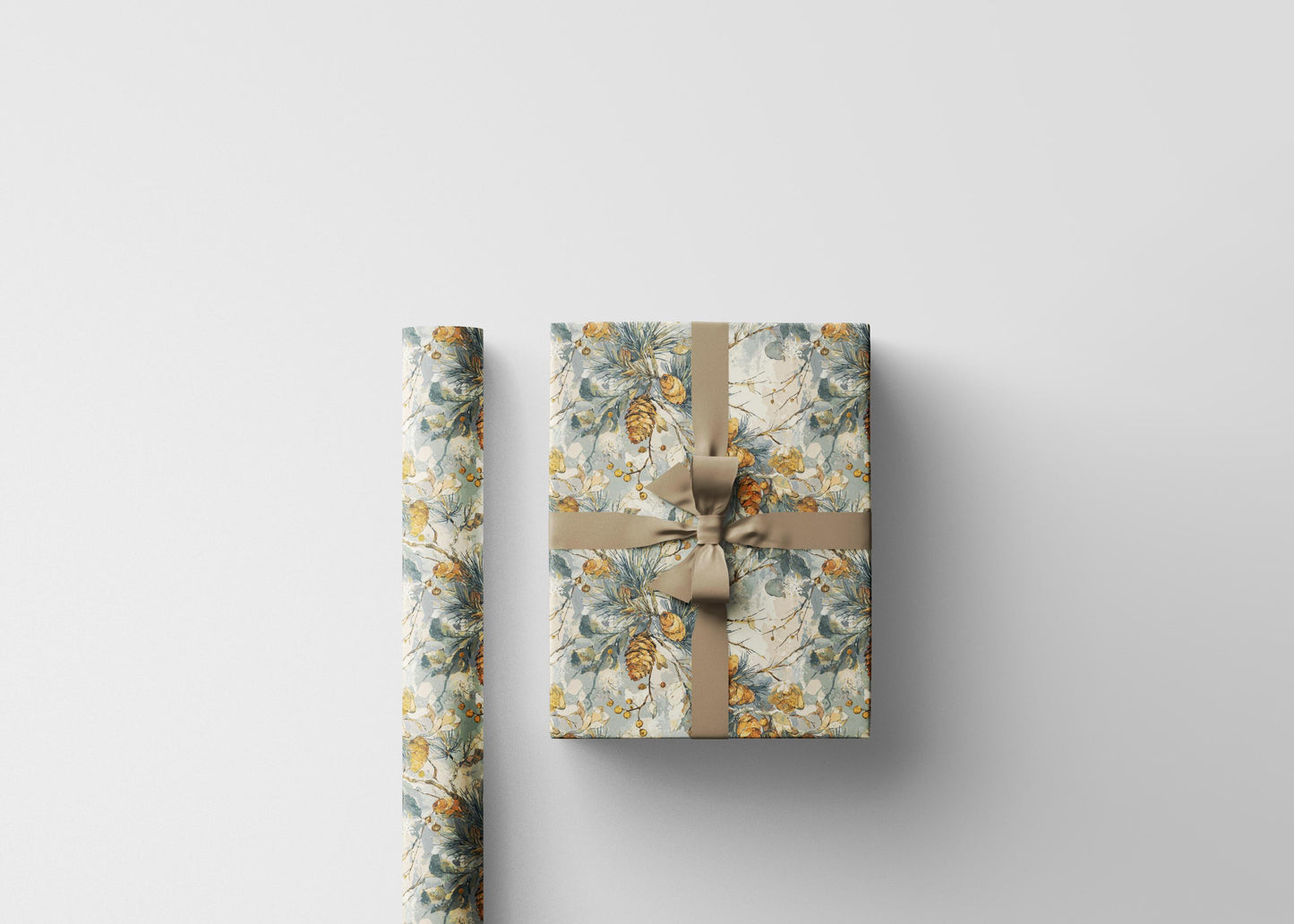 Winter Forest Wrapping Paper Roll, Evergreen Pinecone Gift Wrap for Holiday and Seasonal Gifts #21